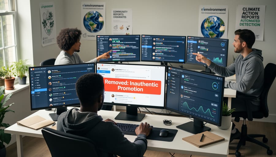 Computer monitor showing Reddit moderation tools and community management interface
