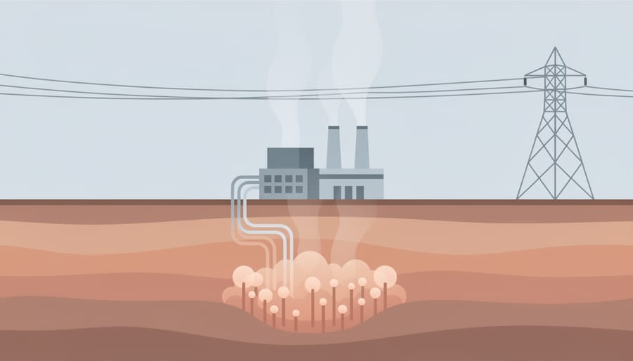Geothermal steam vent releasing vapor on a rocky landscape at golden hour