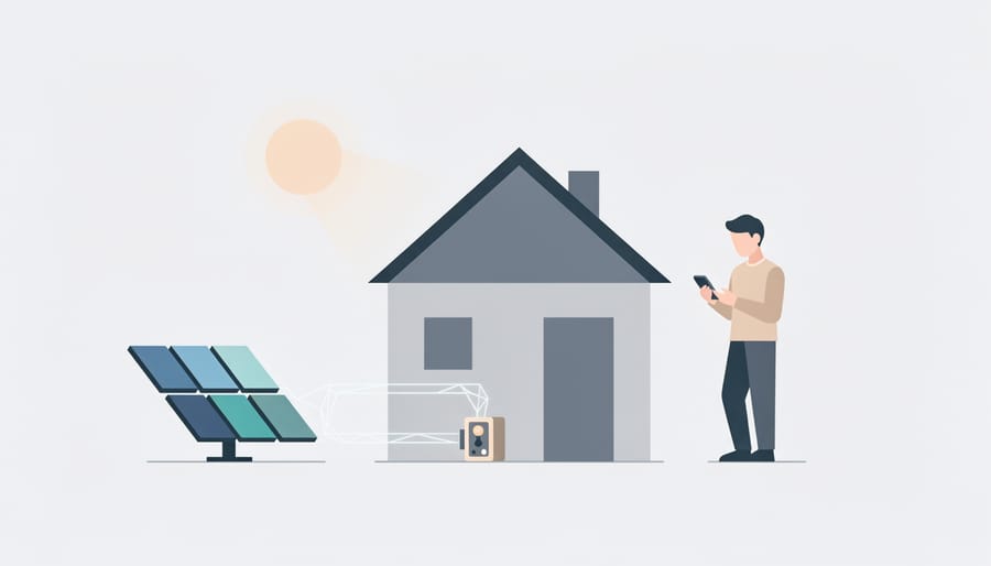 Person holding a compact solar charging kit at the entrance of a home garage.