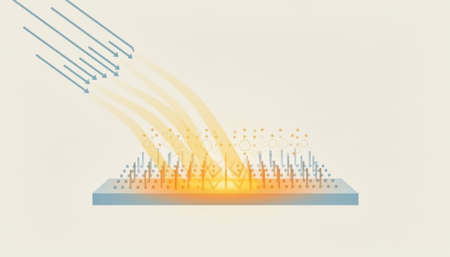 Close-up conceptual scene showing light glowing into a transparent solar material edge.