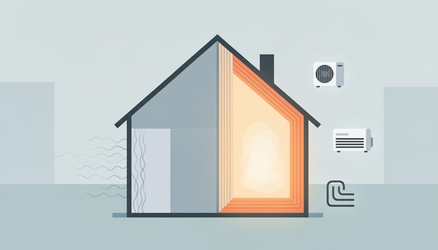 Worker installing insulation or energy-efficiency materials on a residential building exterior.